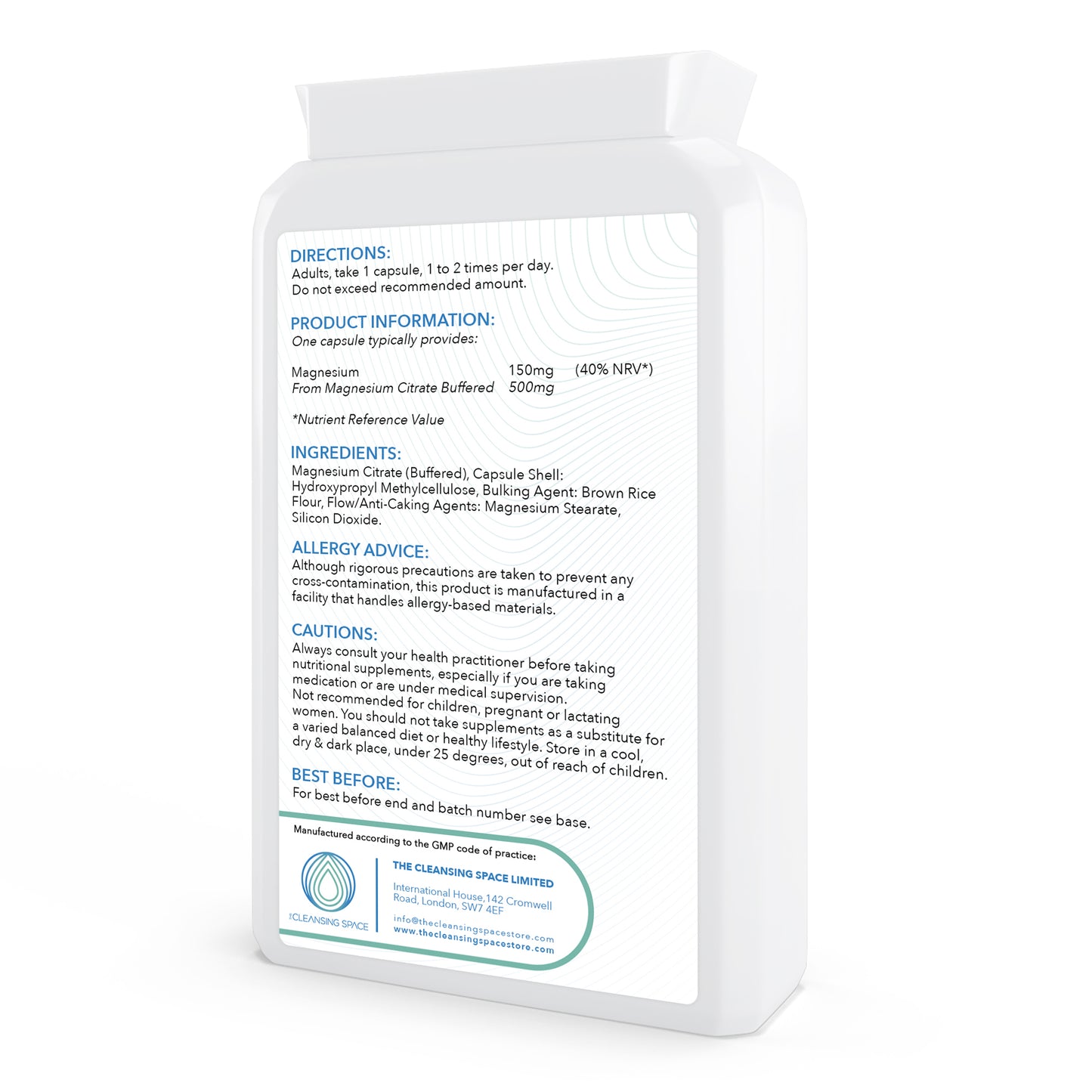 The Cleansing Space Magnesium Citrate 500mg | 120 Capsules